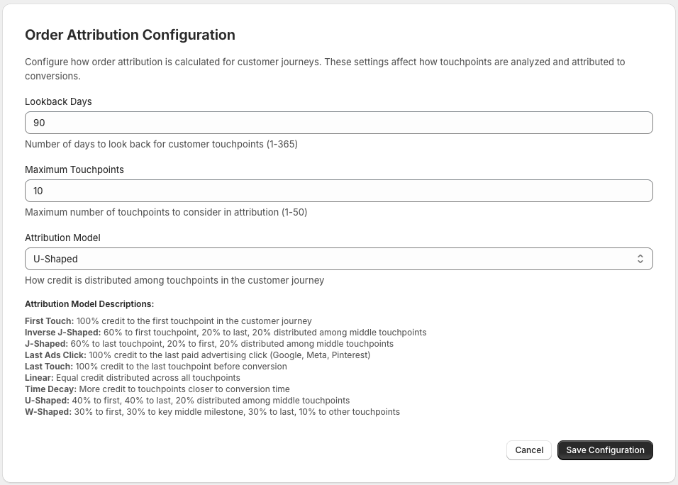 Attribution Model Configuration